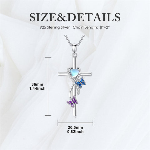 Sterling Silver Cross Moonstone Dragonfly Butterfly Bee Hummingbird Ladybug Pendant  Necklace for Women