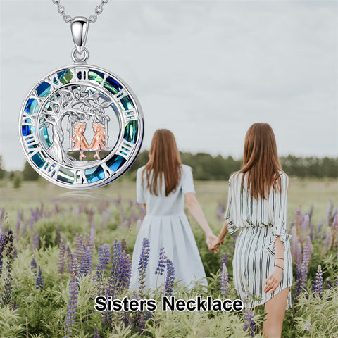 Sterling Silver Blue Crystal Tree of Life Father Daughter Mother Daughter Sister Pendant Necklace