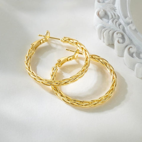 14K Gold Plated Thick Twisted Hoop Earrings for Women