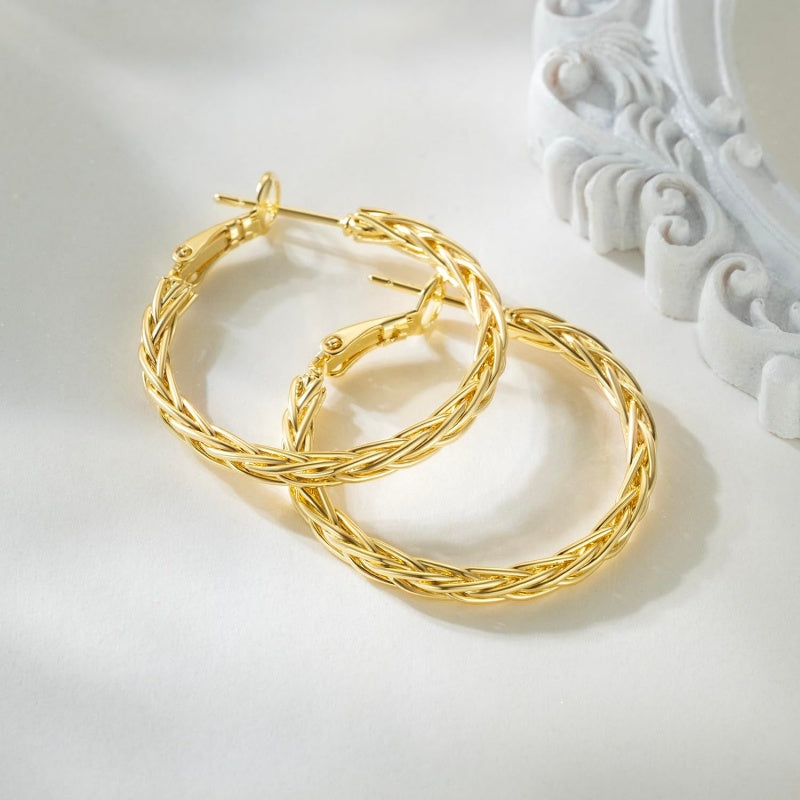 14K Gold Plated Thick Twisted Hoop Earrings for Women