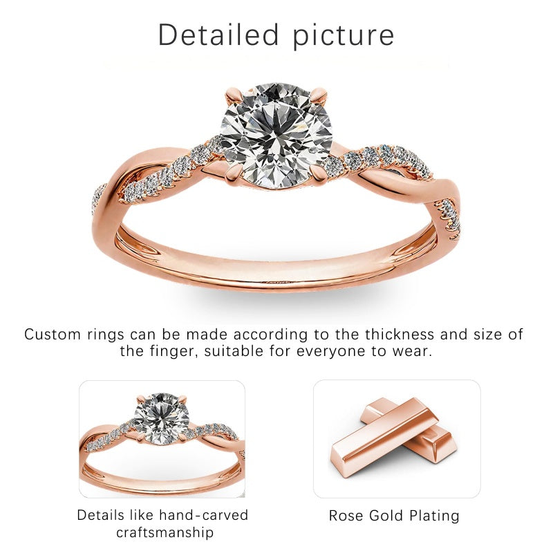 Sterling Silver 10K 14K 18K Gold Personalized Engraved 1-3 Carat Round Moissanite   Anniversary  Engagement Ring