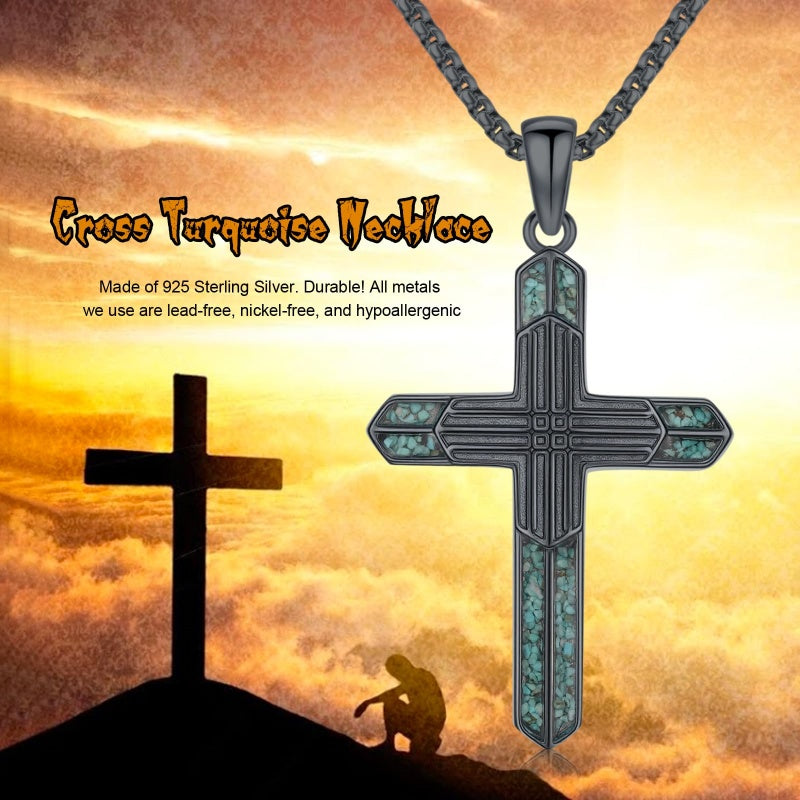 14K Gold Plated Turquoise Cross Pendant Necklace