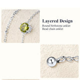 Sterling Silver  Round Birthstone Double Layer Charm Anklet
