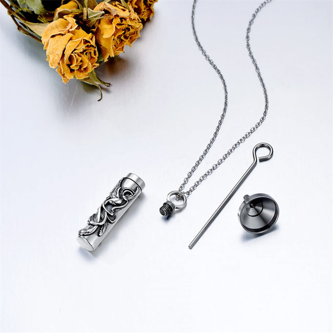 Sterling Silver Cylinder Urn | Cremation Necklace for Men | Holds Ashes | 20 Chain