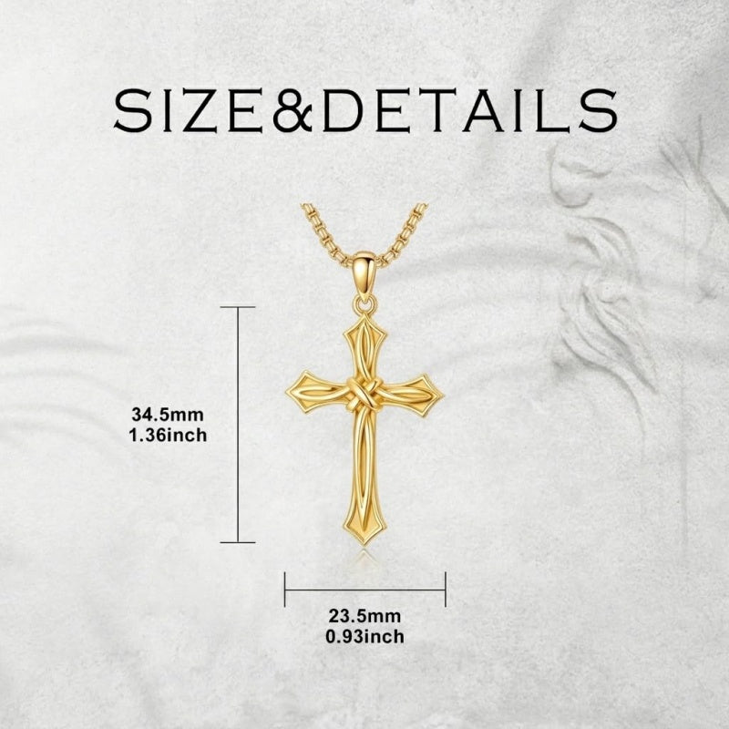 14K Gold Plated Cross Pendant Necklace for Men Religious Jewelry Christian Gift
