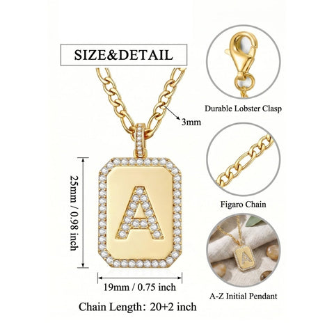 14K Gold Plated  Cubic Zirconia Initial Necklace Square Monogram Jewelry