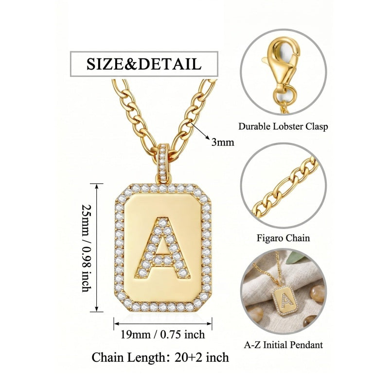 14K Gold Plated  Cubic Zirconia Initial Necklace Square Monogram Jewelry