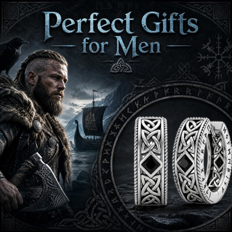 14K Gold Plated  Cubic Zircon Norse Viking Runes Hoop Earrings Viking Jewelry Gift for Men