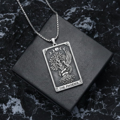 Sterling Silver Tarot Card Pendant  Necklace for Men Gothic Amulet Jewelry