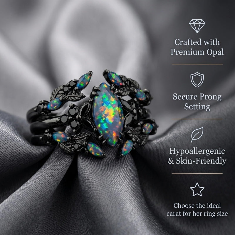 Sterling Silver 10K  14K  18K  Gold Personalized Engraved Black Opal Engagement Wedding Promise Ring for Her