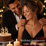 14K Gold  Plated Birthday Anniversary Rose Heart Pendant Necklace for Women