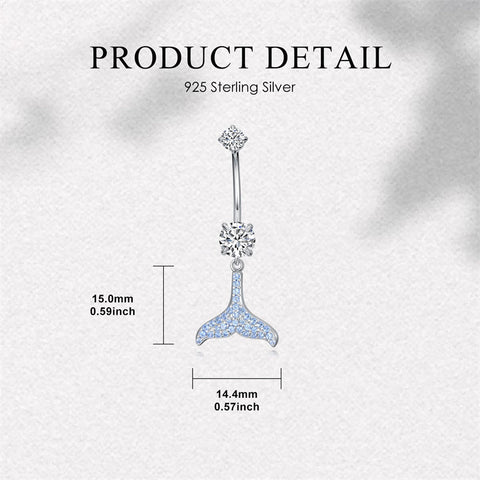 Sterling Silver Cubic Zircon Angel Wings Mermaid Tail Palm Tree Pet Paw Print Belly Button Ring