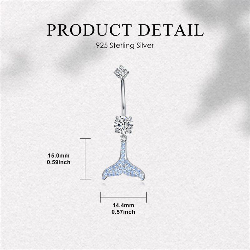 Sterling Silver Cubic Zircon Angel Wings Mermaid Tail Palm Tree Pet Paw Print Belly Button Ring