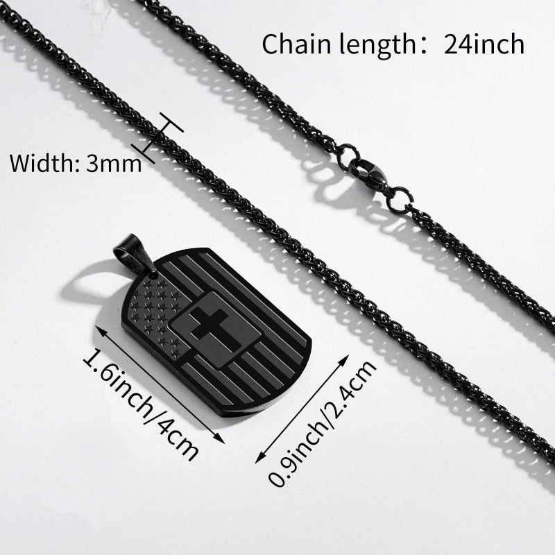 14K Gold Plated American Flag Dog Tag Cross Necklace for Men