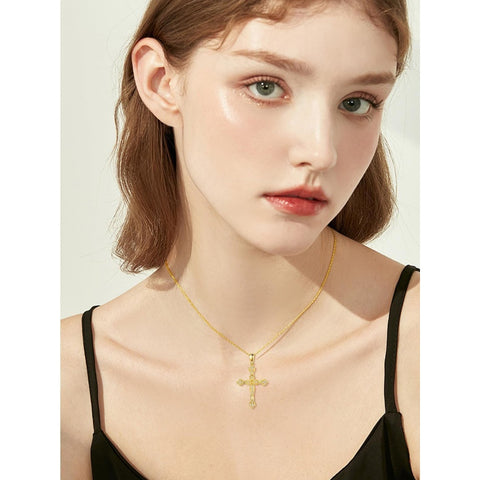 14K Gold Plated Cross Pendant Necklace for Women