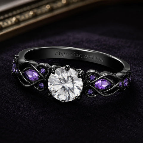 Sterling Silver 10K 14K 18K Gold Custom Engraved  Moissanite Gothic Ring for Women Halloween Gift