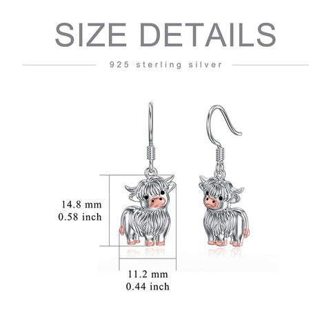 Sterling Silver Highland Cow Dangle Earring