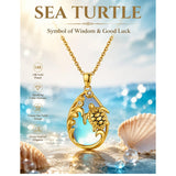 14K Gold Plated Moonstone Octopus Sea Turtle Conch Shell Starfish Seashell Ocean Necklace for Women