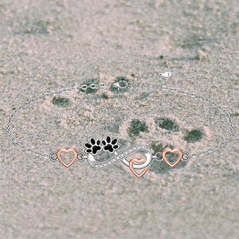 Sterling Silver Infinity Paw Print Single Layer Anklet