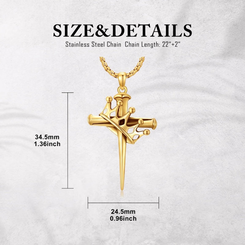 14K Gold Plated Cross Pendant Necklace for Men Religious Jewelry Christian Gift