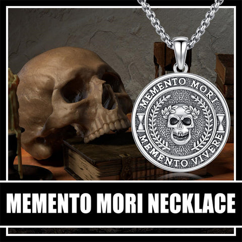 Sterling Silver Gothic Skull Memento Mori Pendant Necklace