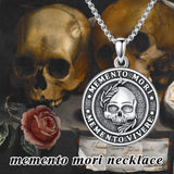 Sterling Silver Gothic Skull Memento Mori Pendant Necklace with Engraved Word