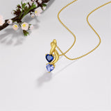 10 14 18K Gold Personalized Engraved &Double Heart Birthstone Pendant Necklace