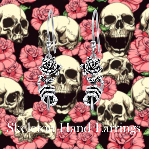 Sterling Silver Gothic Skull Dangle Earrings