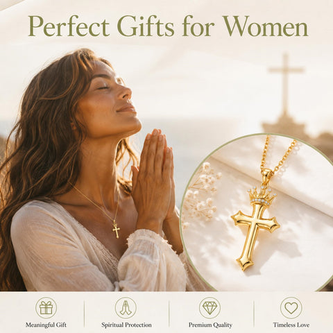 14K Gold Plated Cross Pendant Necklace for Women Religious Jewelry