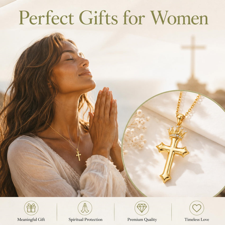 14K Gold Plated Cross Pendant Necklace for Women Religious Jewelry