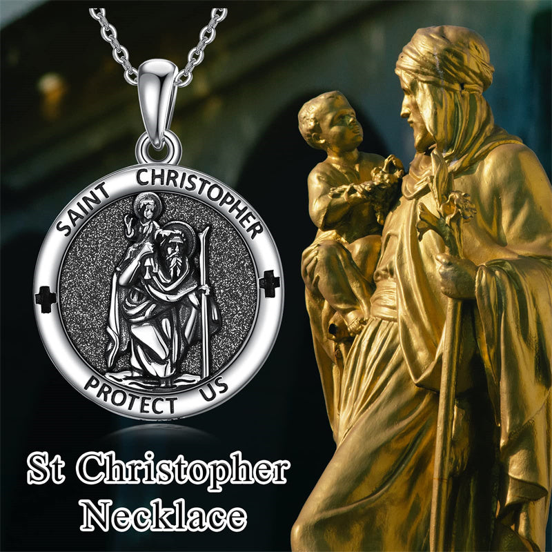 Sterling Silver Amulet Medal  St Sebastian Saint Christopher Viking Deer Pendant Necklace