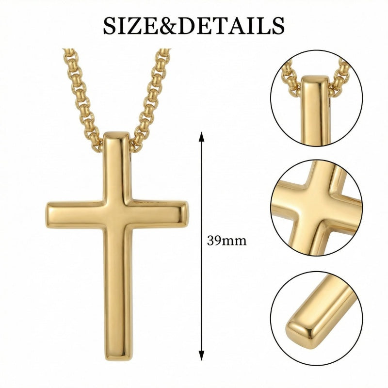 14K Gold  Plated Cross Pendant Necklace for Men Minimalist Religion Jewelry