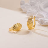 14K Gold Plated  Oval Shape with Mesh Pad Textured on the Surface Unique Hoops Earring for Women