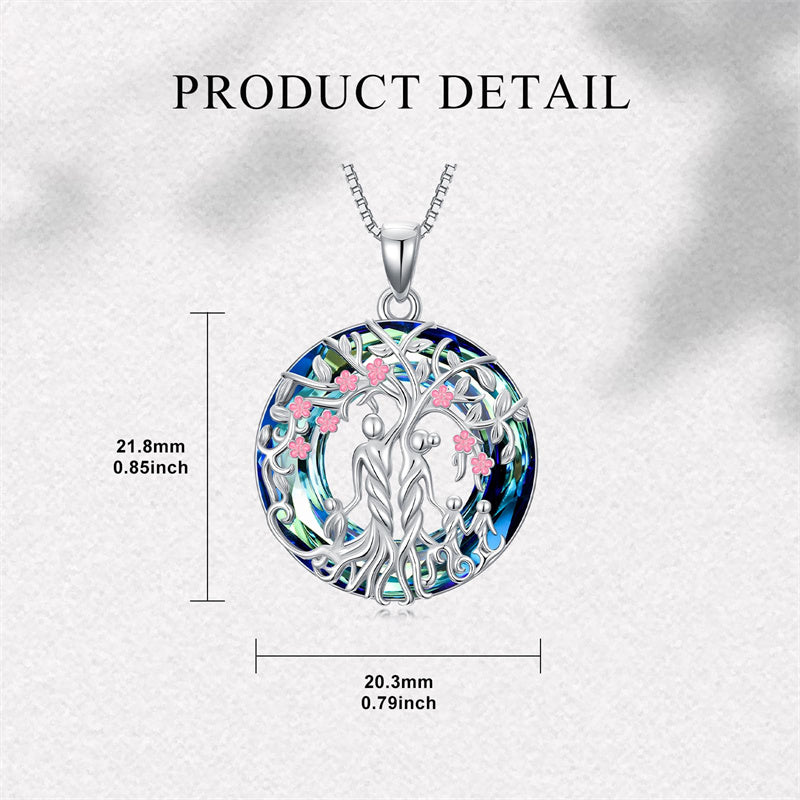 Sterling Silver Crystal Tree of Life Family Pendant Necklace for 1 to 5 Children