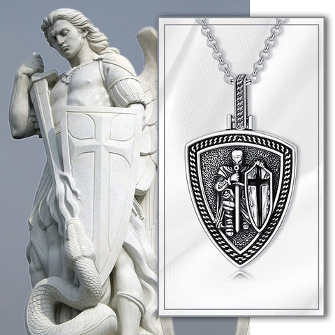 Sterling Silver Knights Templar & Cross Shield Pendant Necklace for Men