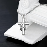 Sterling Silver Personalized Engraved Fish Hook & Cross Urn Necklace for Ashes