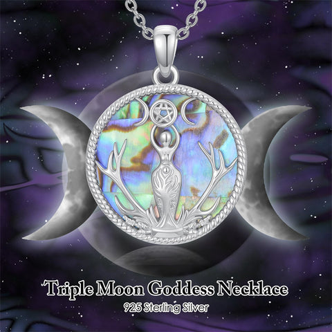 Sterling Silver Triple Moon Goddess Tetragrammaton Lilith Hecate  Pagan Wiccan Amulet Pendant Necklace