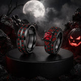 Sterling Silver 10K 14K 18K Gold Personalized Engraved  Halloween Dark Red Gemstone Couple Ring Set