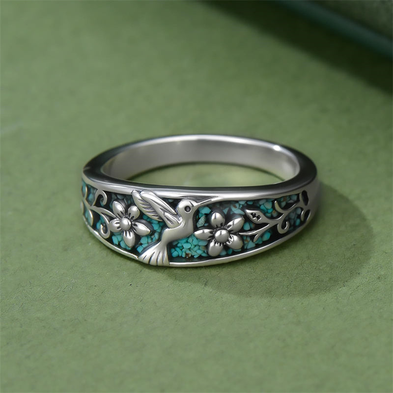Sterling Silver Turquoise  Dragonfly Hummingbird Turtle Butterfly Mountain Celtic Knot Lotus Ring  Gifts for Women