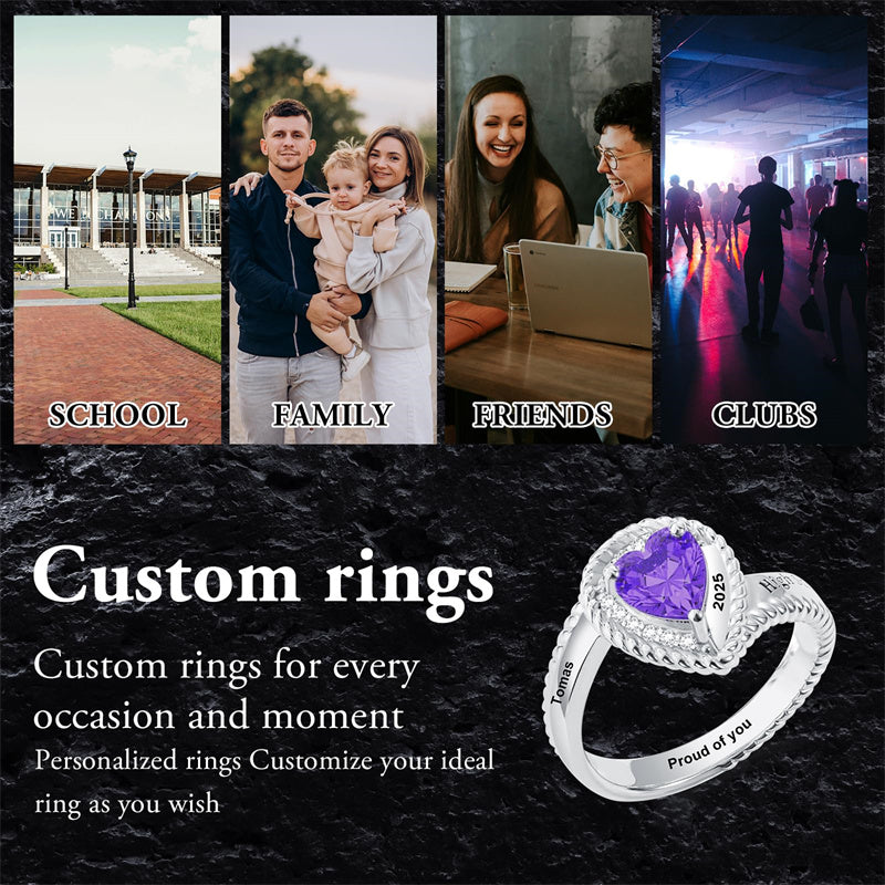 Sterling Silver Personalized Birthstone Engraved High School College Class Ring Graduation Jewelry