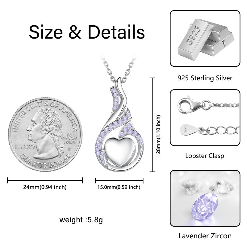 Sterling Silver Heart Shape Tear Dangle Urn Necklace for Ashes