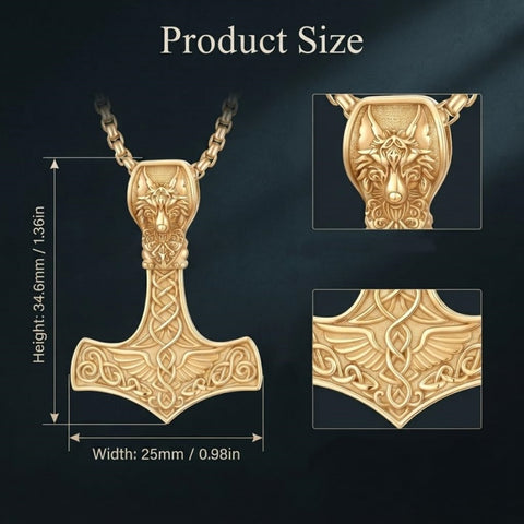 14K Gold Plated Celtic Knot Viking Thor Hammer Pendant Necklace