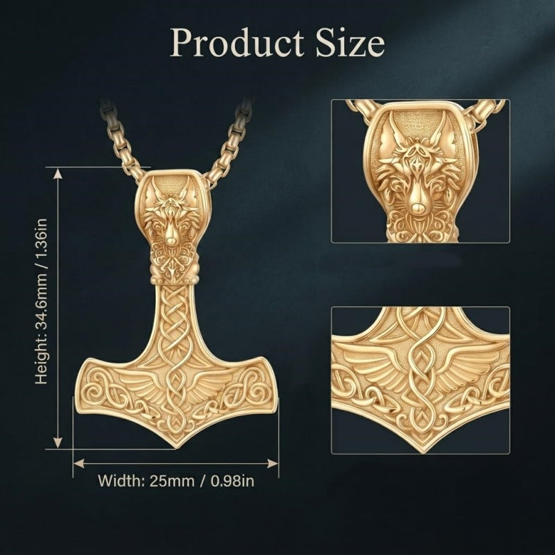14K Gold Plated Celtic Knot Viking Thor Hammer Pendant Necklace
