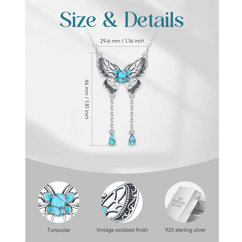 Sterling Silver Turquoise Butterfly Angel Wing Bee Hummingbird Pendant Necklace