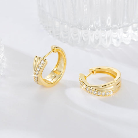 14K Gold Plated Cubic Zirconia X-shaped Huggie Earrings for Women