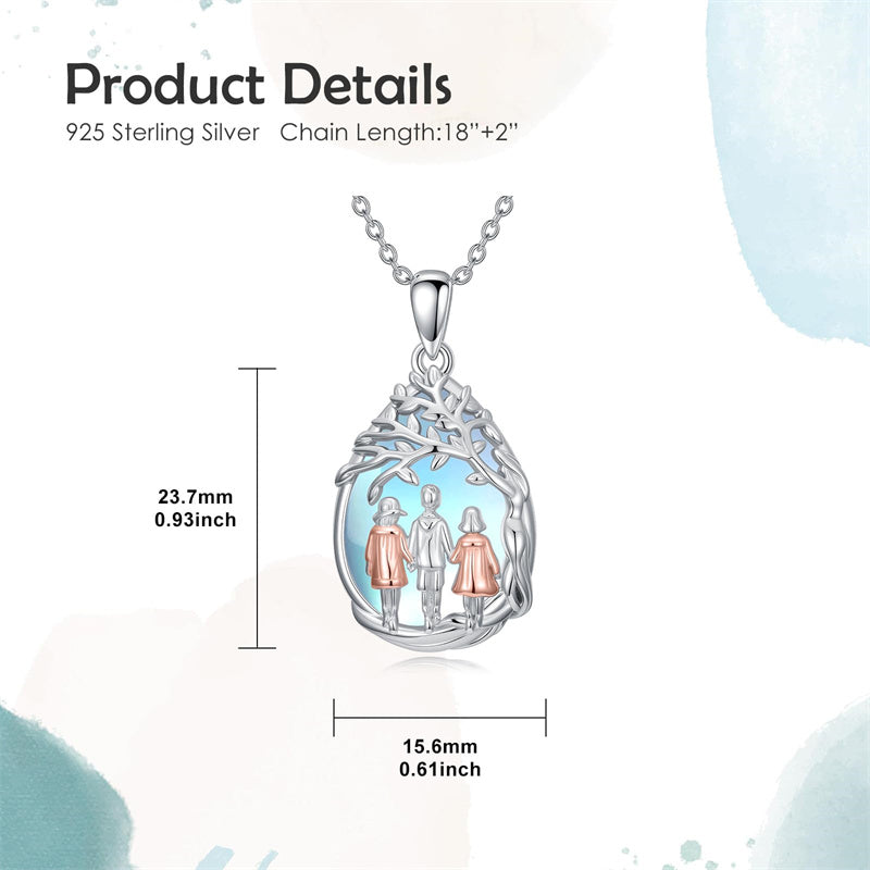 Sterling Silver Moonstone Teardrop Father Daughter Mother Daughter Pendant Necklace