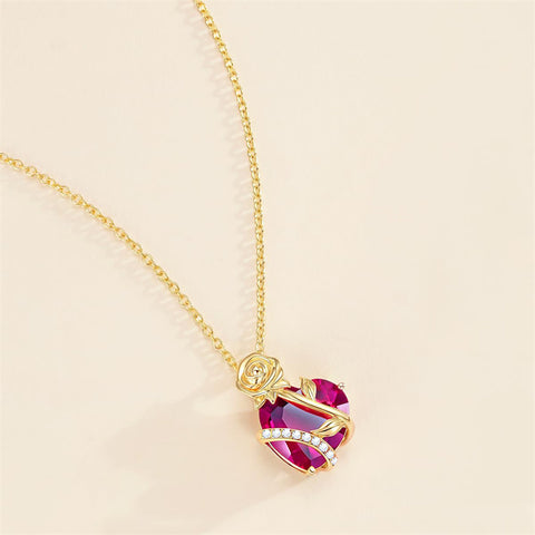 10K 14K 18K Gold Heart Birthstone Rose Pendant Necklace Gifts for Wife Girlfriend Mom Daughter Grandma