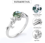 Sterling Silver Natural Green Moss Agate Engagement Ring