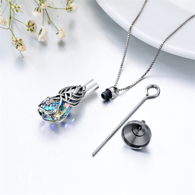 Sterling Silver Teardrop Crystal Butterfly Dragonfly Fox Hummingbird Phoenix Tree of Life Urn Necklaces for Ashes