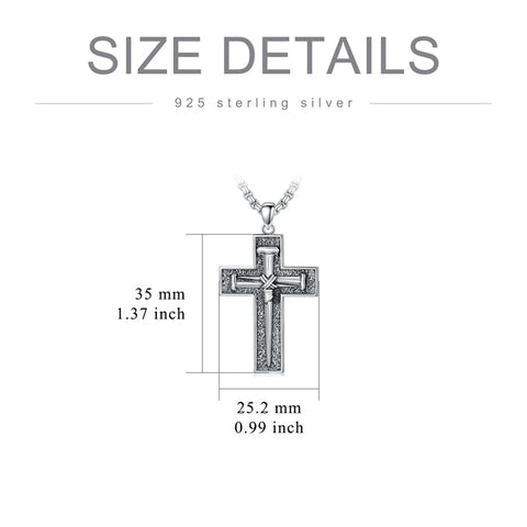 Sterling Silver 3 Nail Cross Pendant Necklace for Men